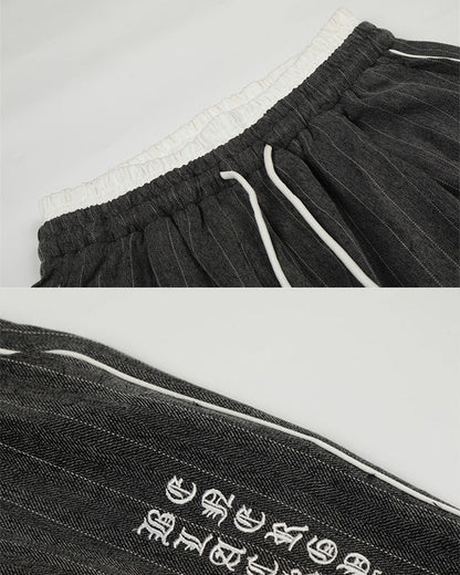 Pinstripe Drawstring Wide-Leg Pants