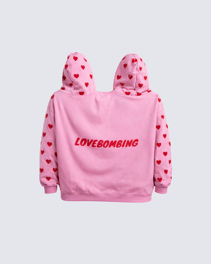 Heart Print Two-Person Connected Pullover Hoodie