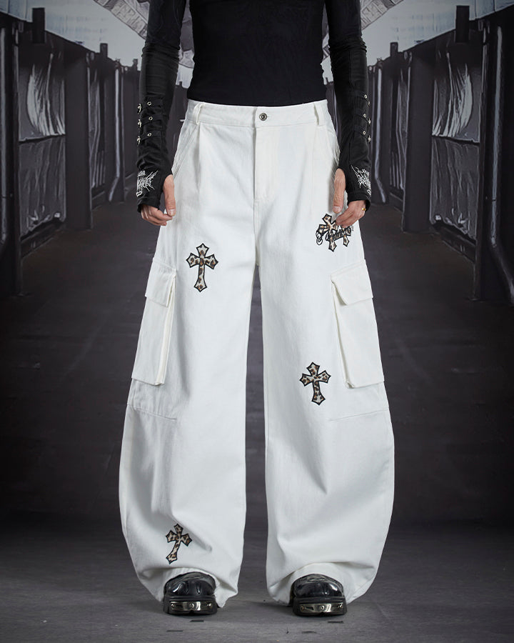 Vintage Cross Patch Embroidered Cargo Pants