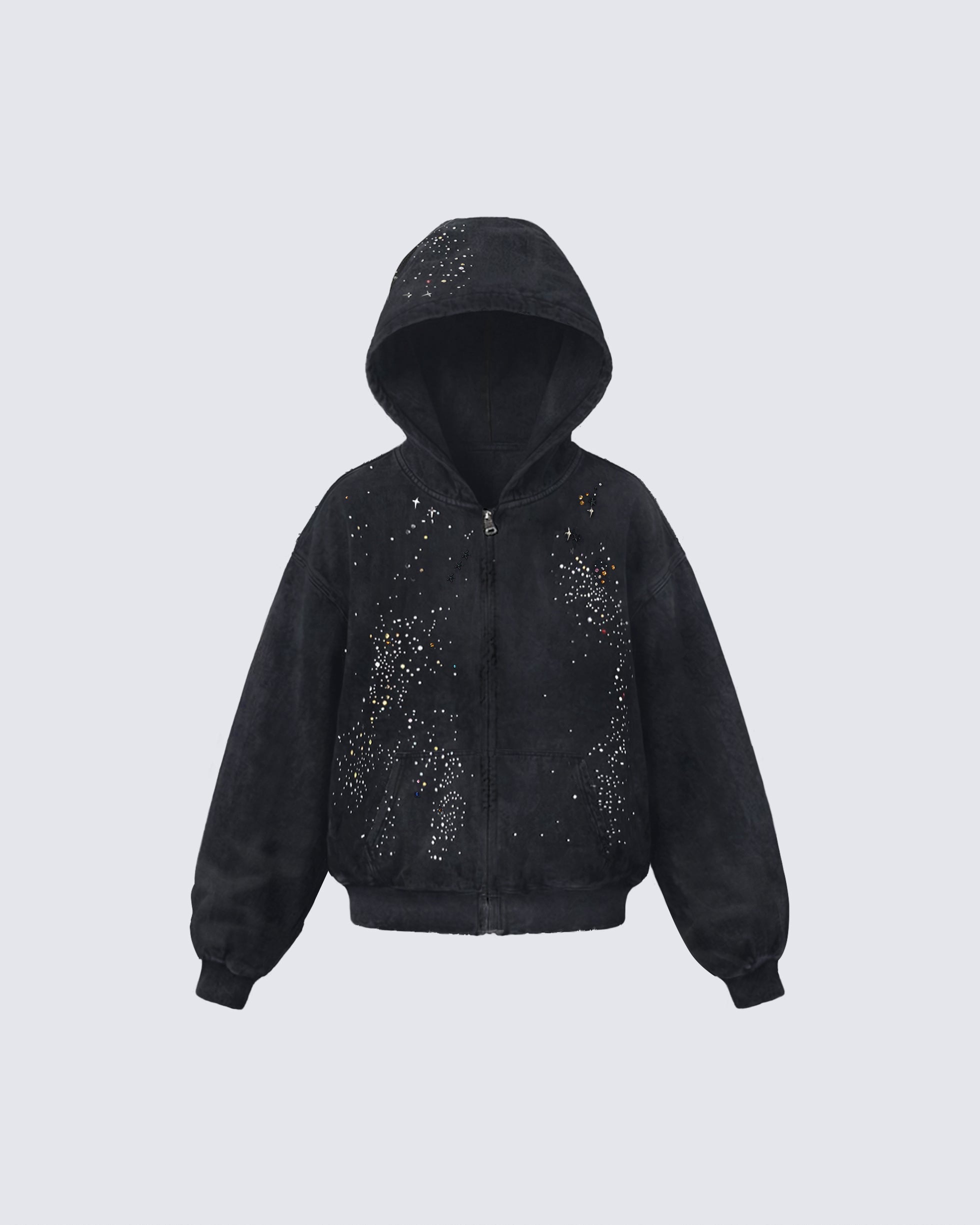 Washed Rhinestone Boxy Hoodie