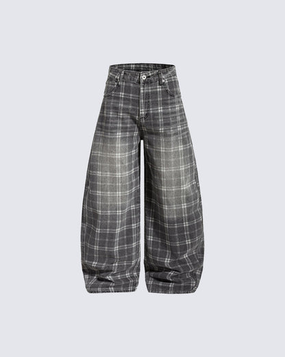 Retro Plaid Wide-Leg Casual Pants