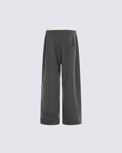 Pinstripe Drawstring Wide-Leg Pants