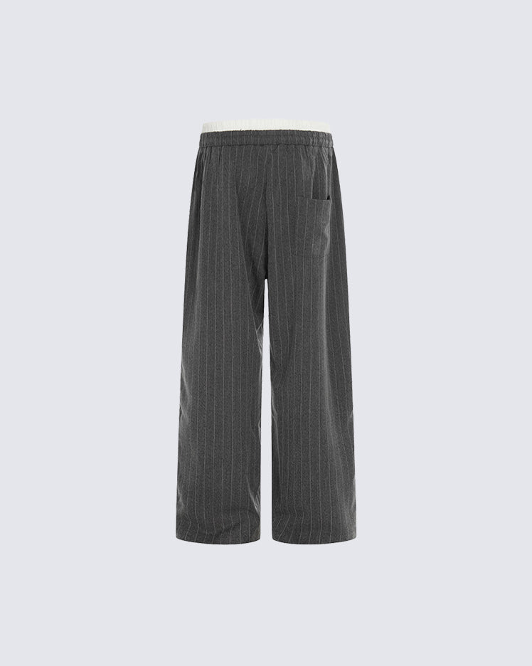 Pinstripe Drawstring Wide-Leg Pants