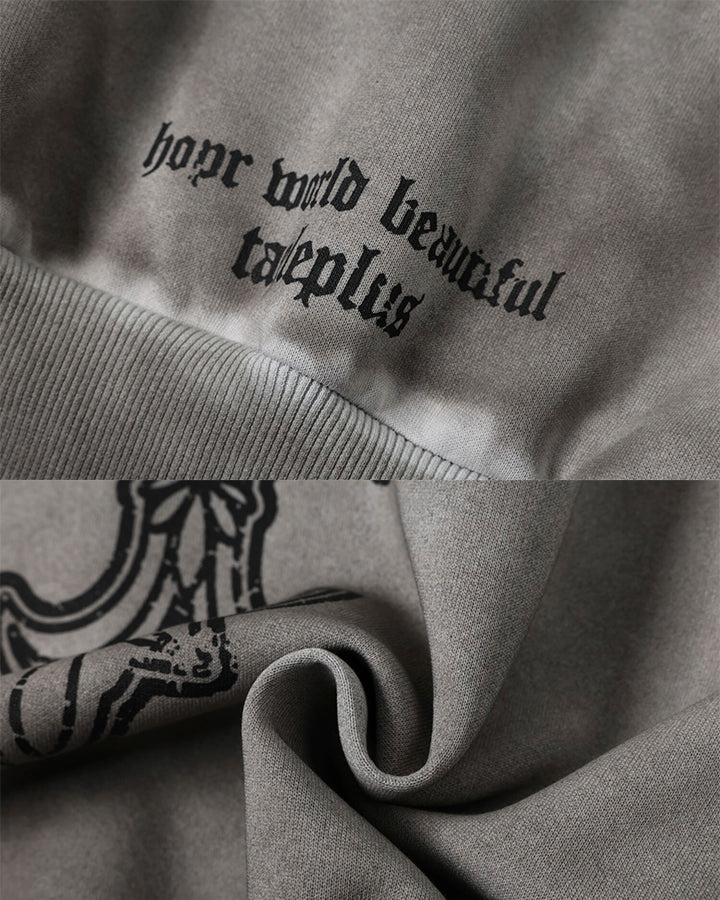 New Washed Cross Print Zip Hoodie