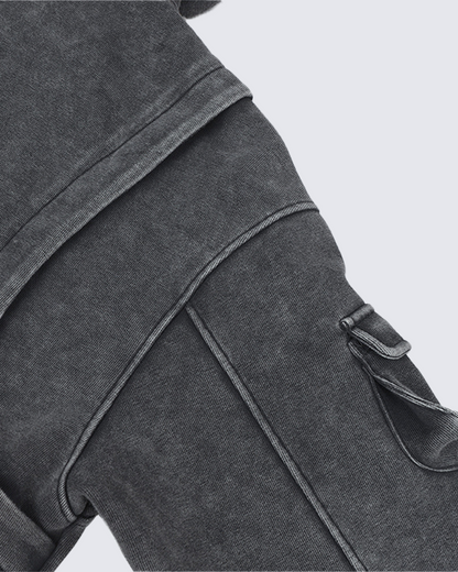 Washed Letter Print Hoodie with Utility Pocket