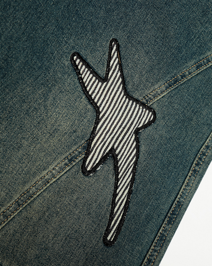 Embroidered Star Denim Cargo Pants