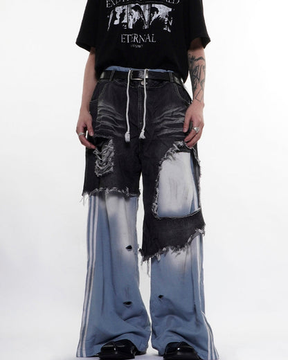 Faux Two-Piece Distressed Casual Pants