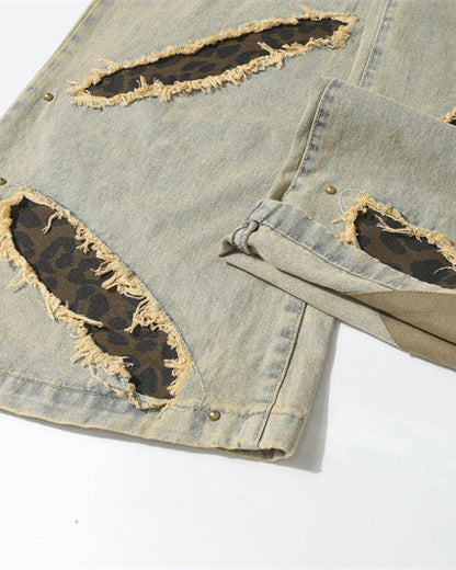 Post-Apocalyptic Printed Distressed Floor-Length Jeans