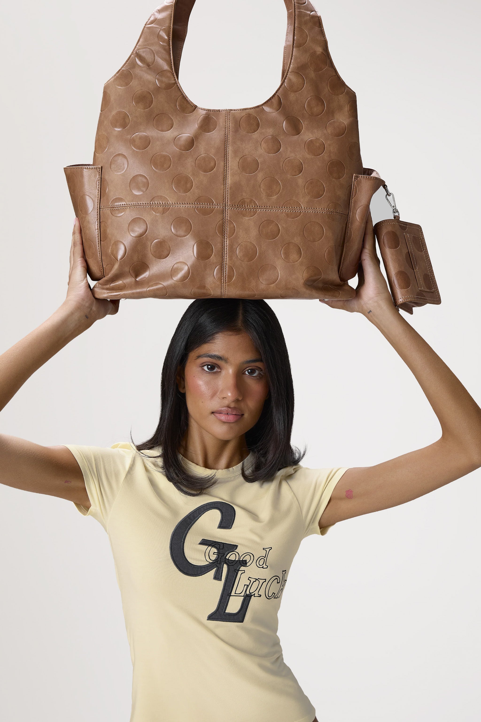 Otis Polka Embossed Change Purse in Classic Tan