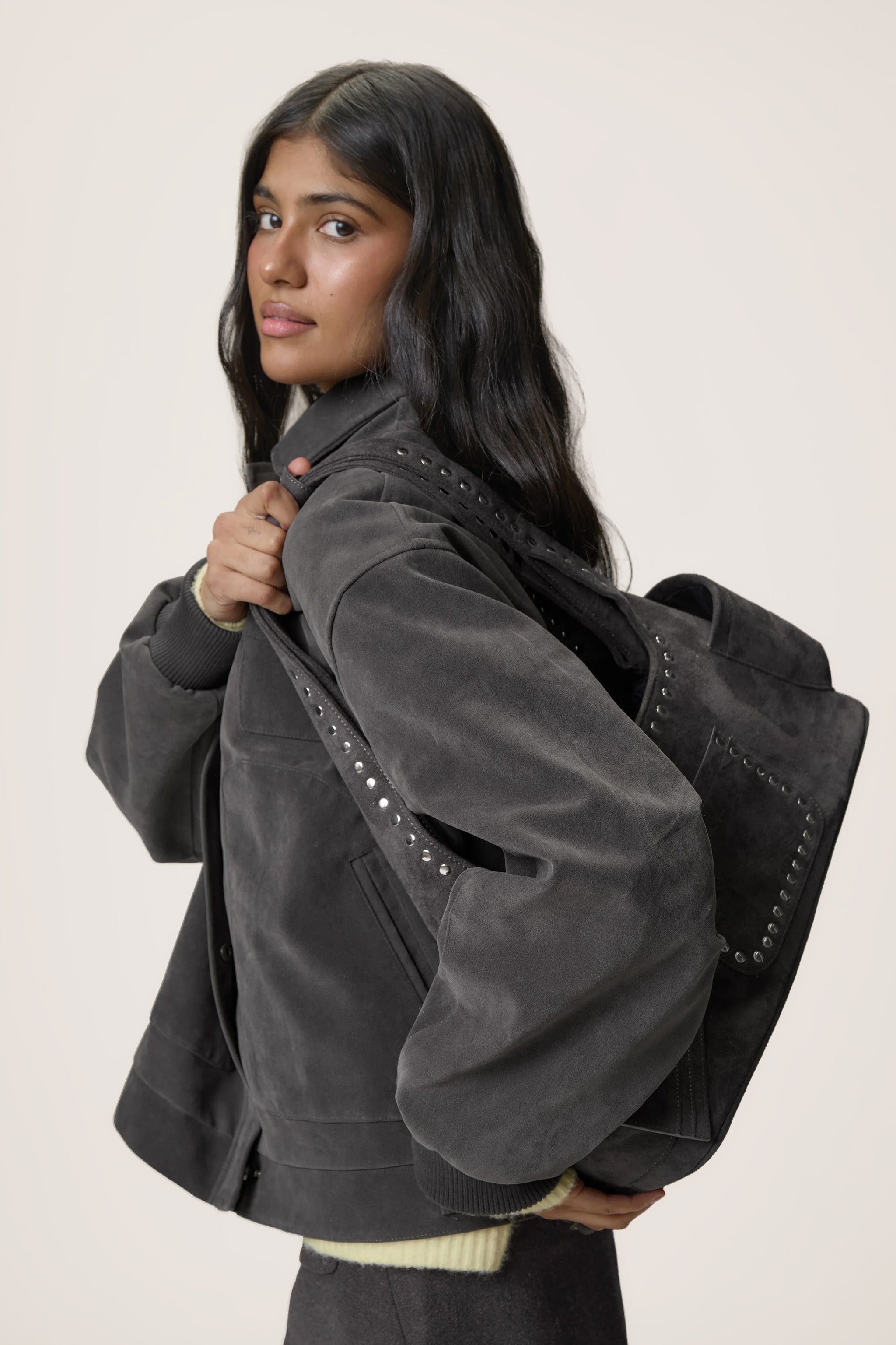 Martha Faux Suede Carryall in Dark Grey