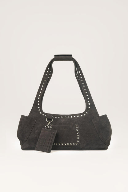 Martha Faux Suede Carryall in Dark Grey