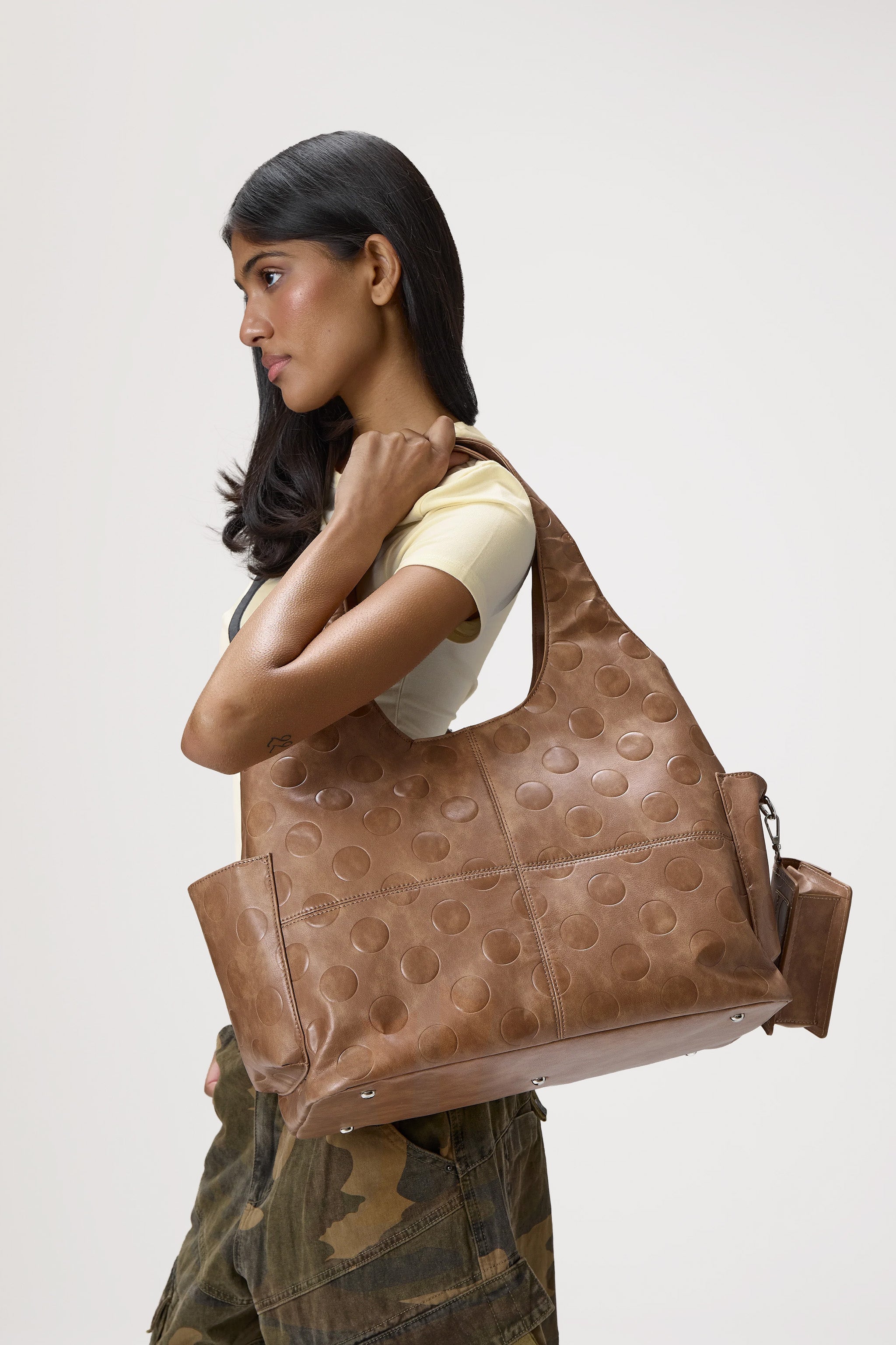 Otis Polka Embossed Tote in Classic Tan
