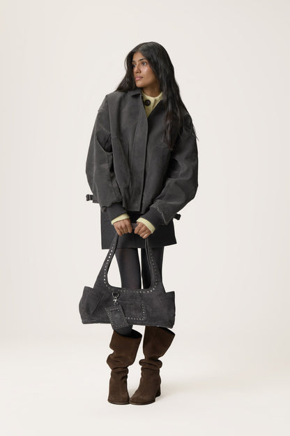 Martha Faux Suede Cardholder in Dark Grey