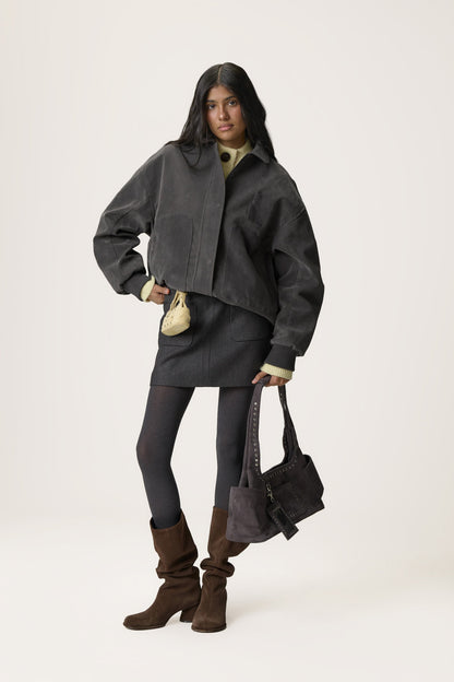 Martha Faux Suede Cardholder in Dark Grey