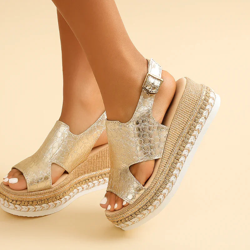 Extra Wide Platform Sandals for Bunions - Metallic, Slingback, 7cm Heel