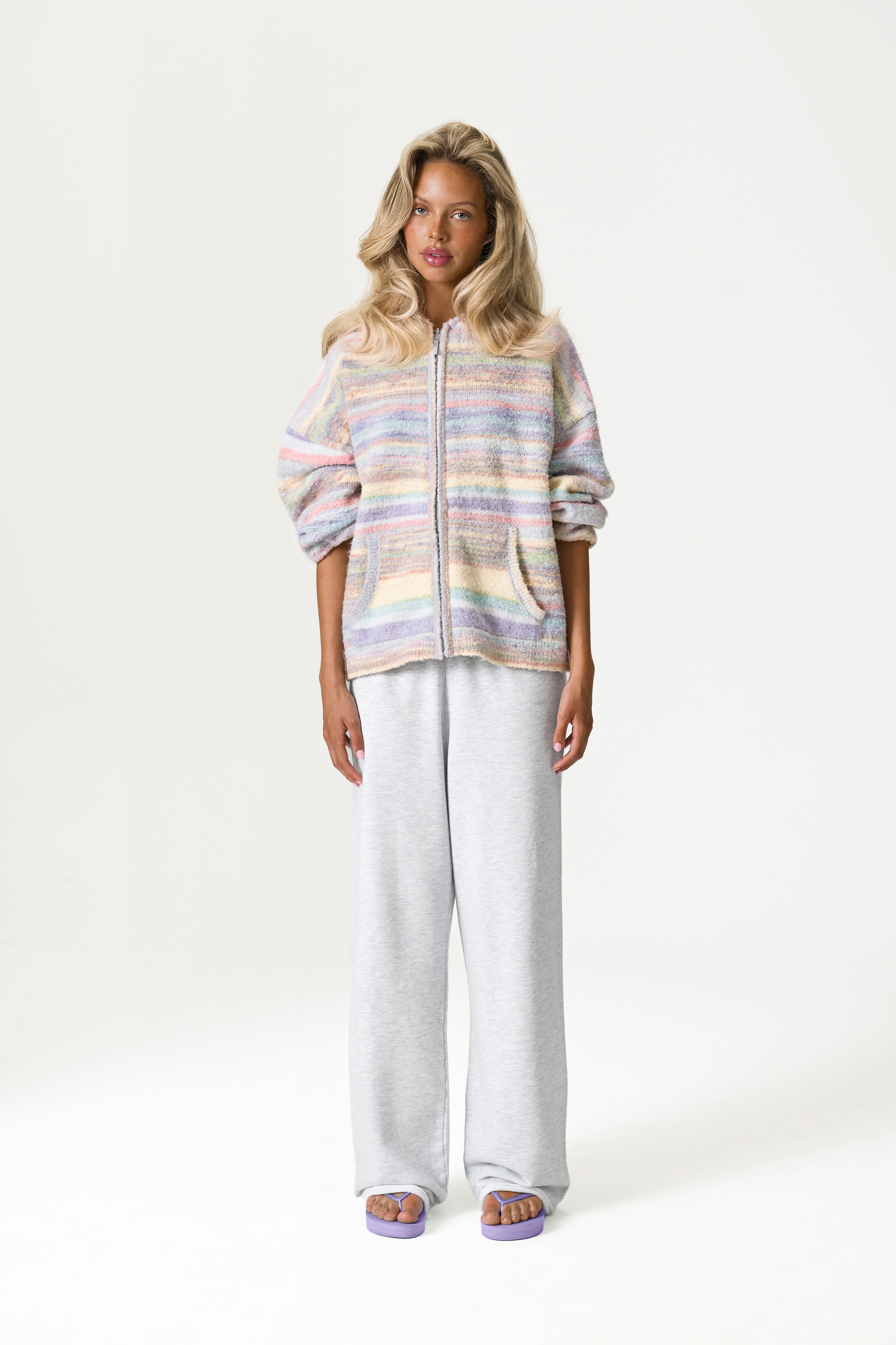 Emmett Knit Zip Up Hoodie in Pastel