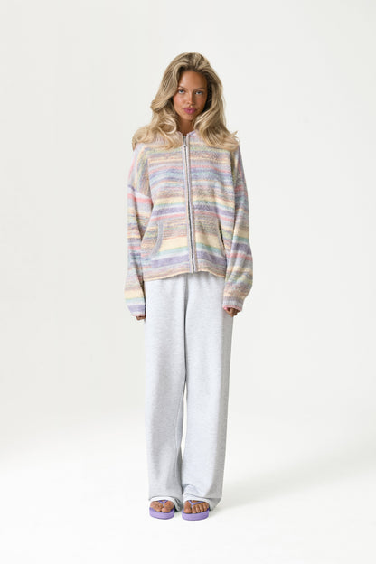 Emmett Knit Zip Up Hoodie in Pastel