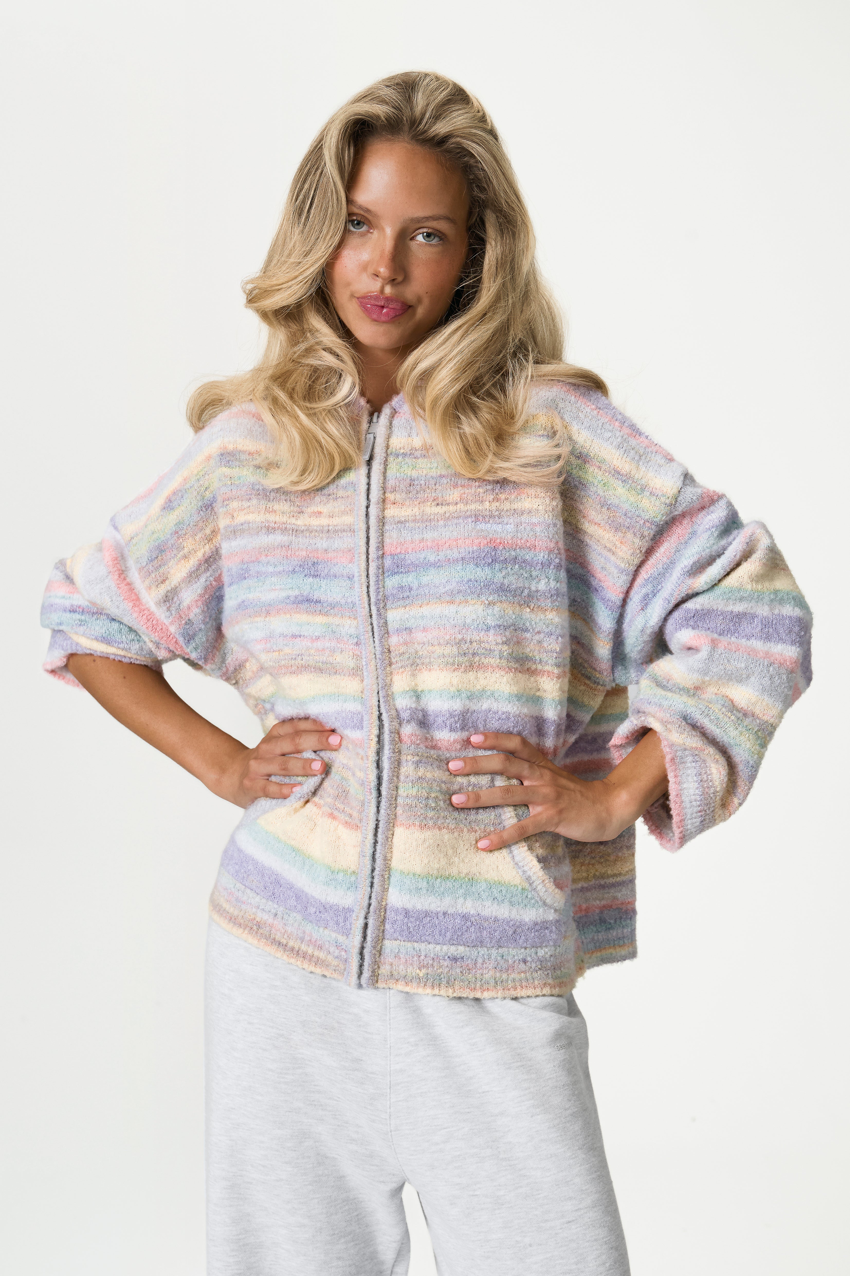 Emmett Knit Zip Up Hoodie in Pastel