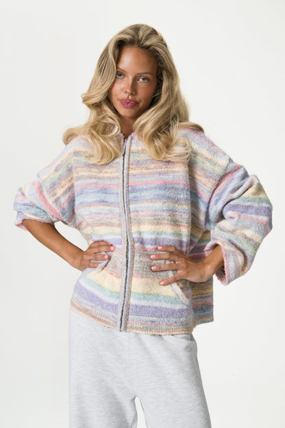 Emmett Knit Zip Up Hoodie in Pastel