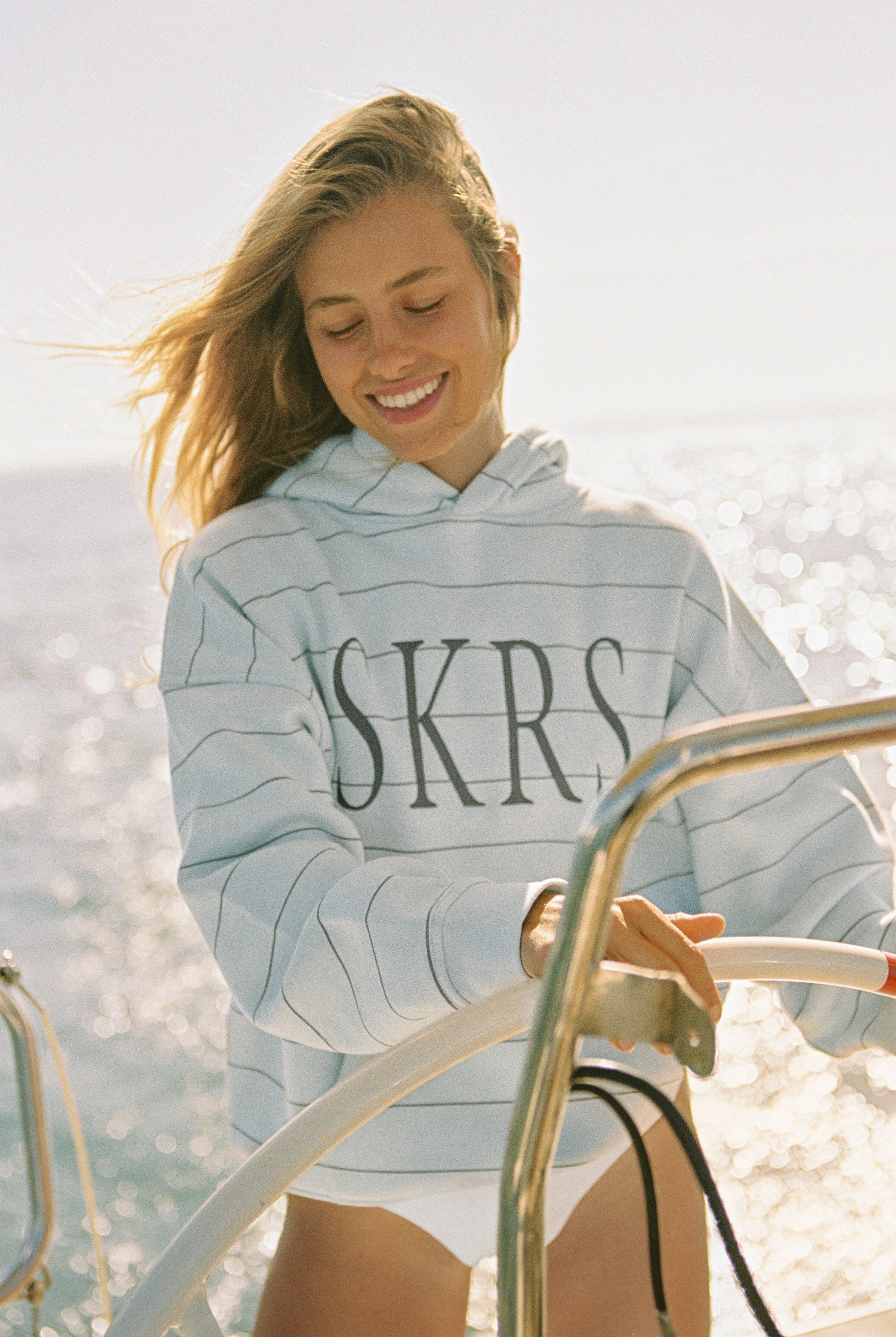 Fleet Stripe Logo Hoodie in Light Blue
