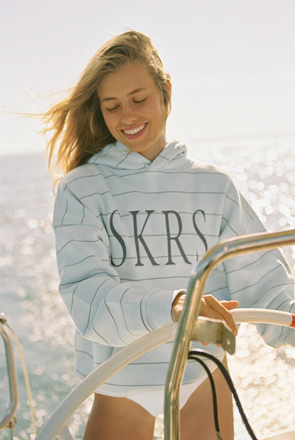 Fleet Stripe Logo Hoodie in Light Blue