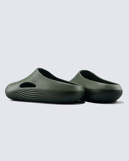 Minimalist Wave Sole Slip-On Sandals - Army Green
