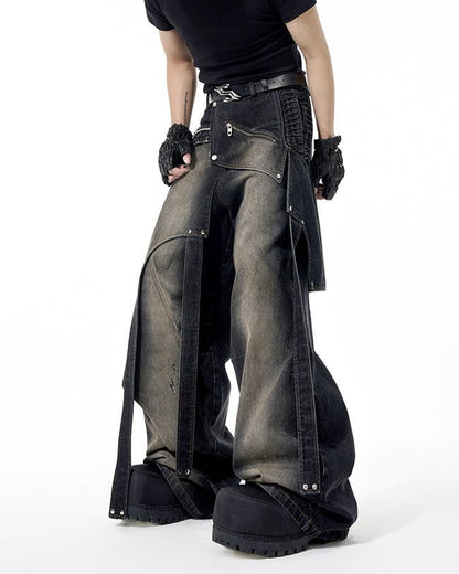 Edgy Dual-Layer Denim Pants