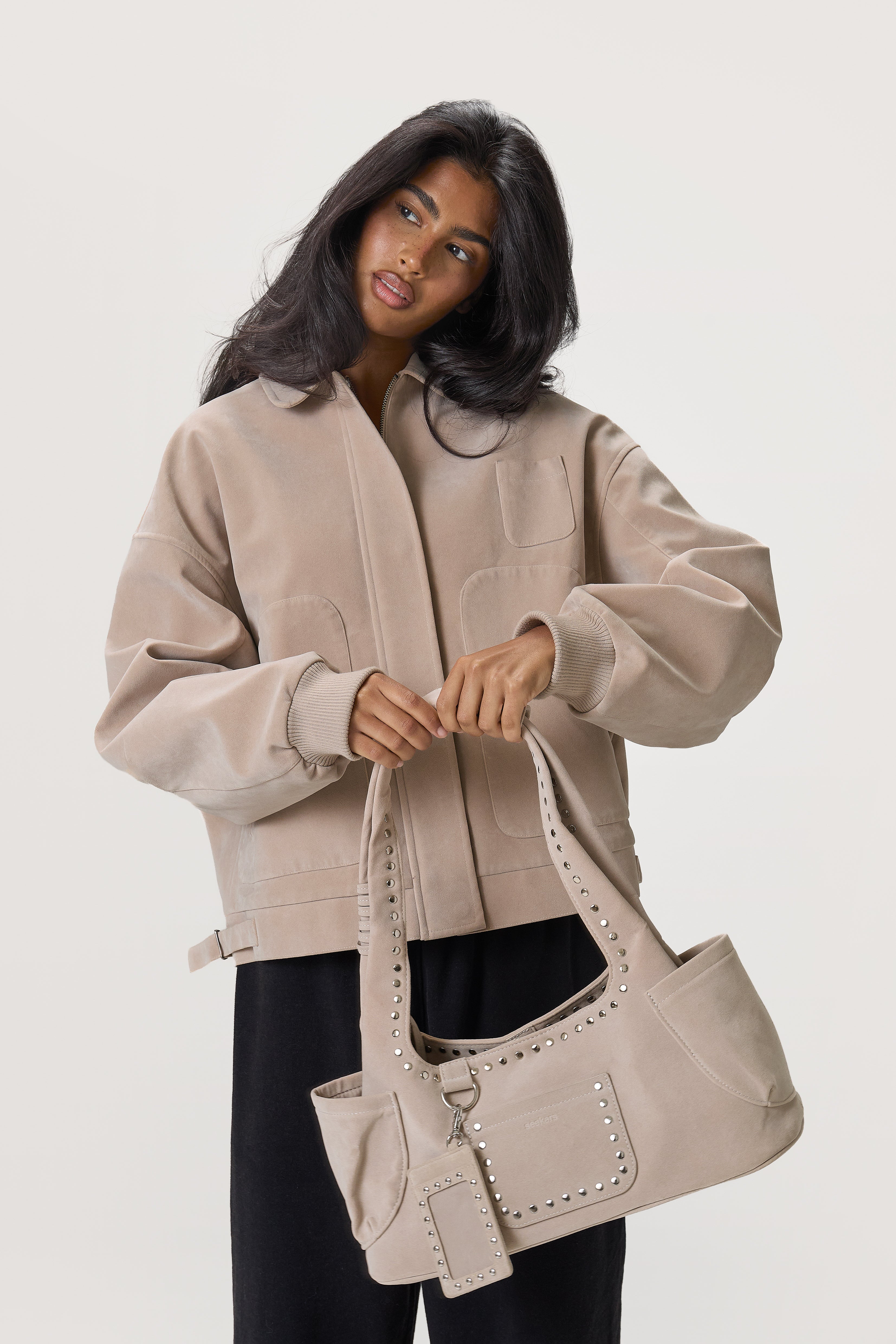 Martha Faux Suede Cardholder in Beige