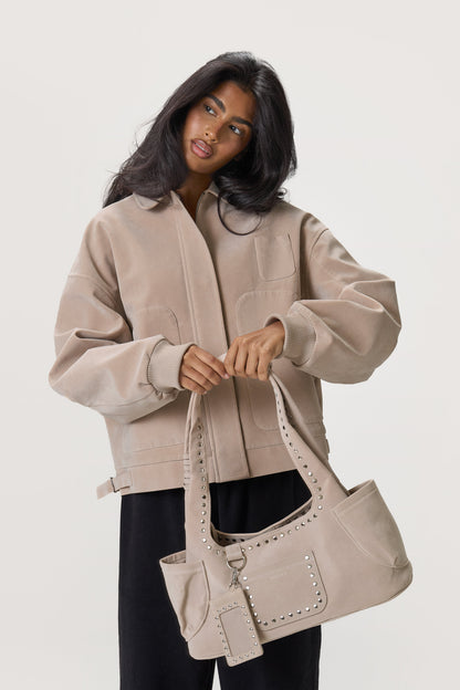 Martha Faux Suede Cardholder in Beige