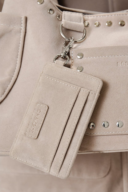 Martha Faux Suede Cardholder in Beige