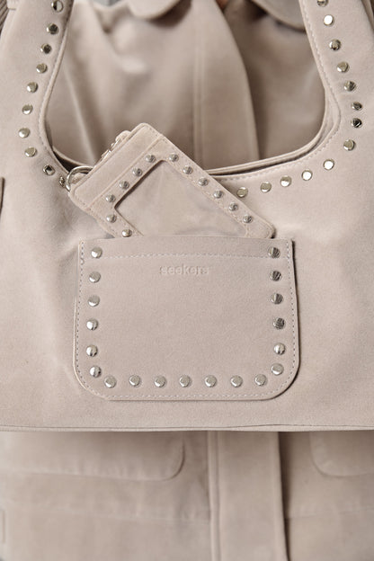 Martha Faux Suede Cardholder in Beige