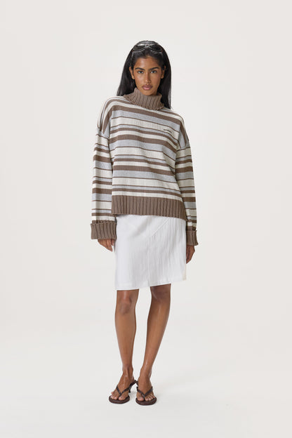Bella Stripe Roll Neck in Neutral Stripe