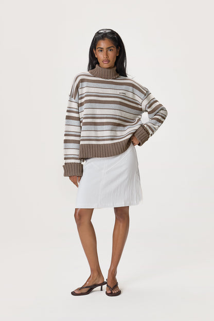 Bella Stripe Roll Neck in Neutral Stripe