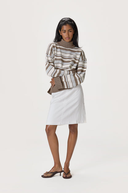 Bella Stripe Roll Neck in Neutral Stripe