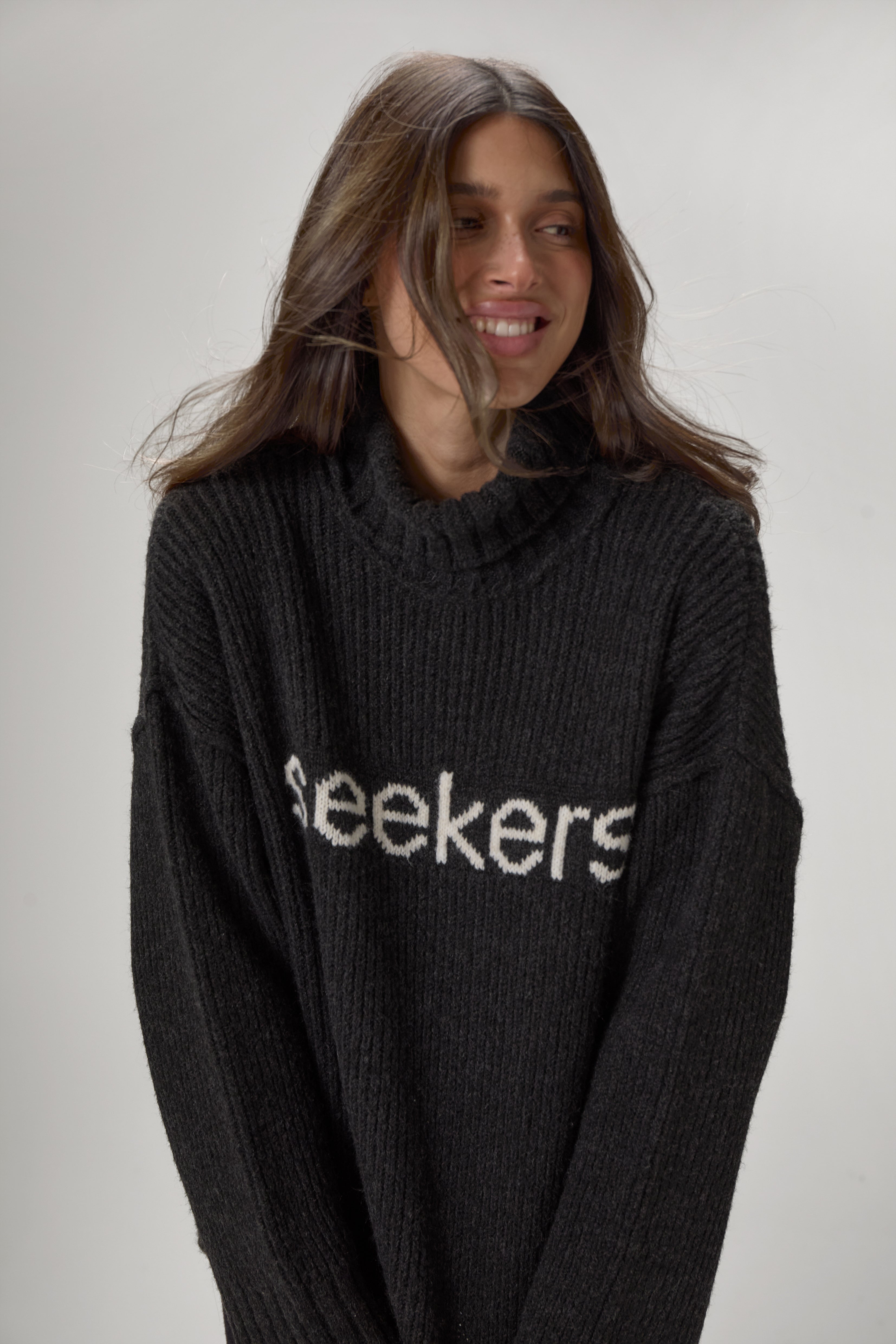 Misty Roll Neck Knit Jumper in Black