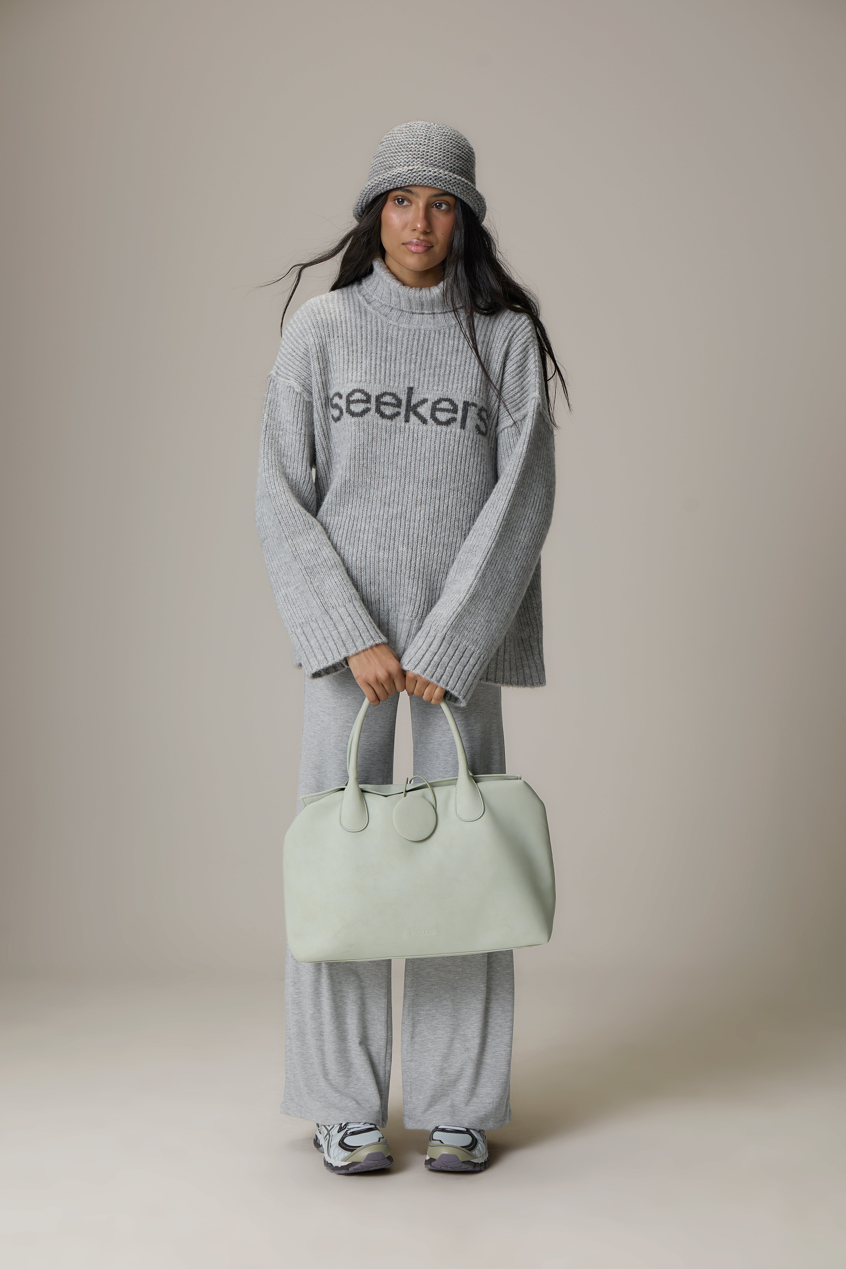 Misty Roll Neck Knit Jumper in Grey