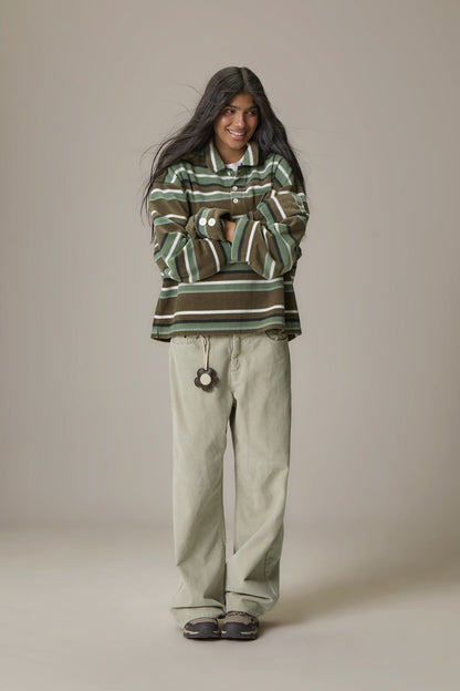 Folk Fleece Shirt in Khaki Stripe