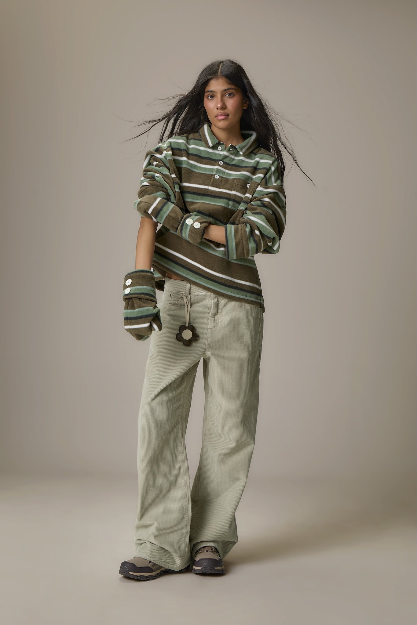 Folk Fleece Shirt in Khaki Stripe