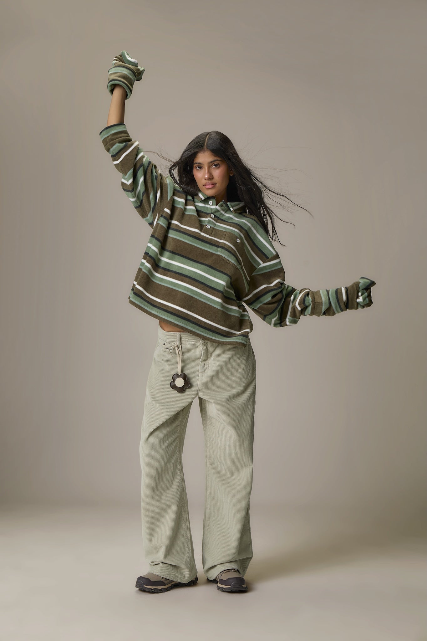 Folk Fleece Shirt in Khaki Stripe