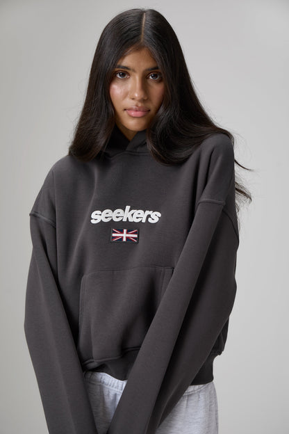 Seekers GB Shrunken Hoodie in Off-Black