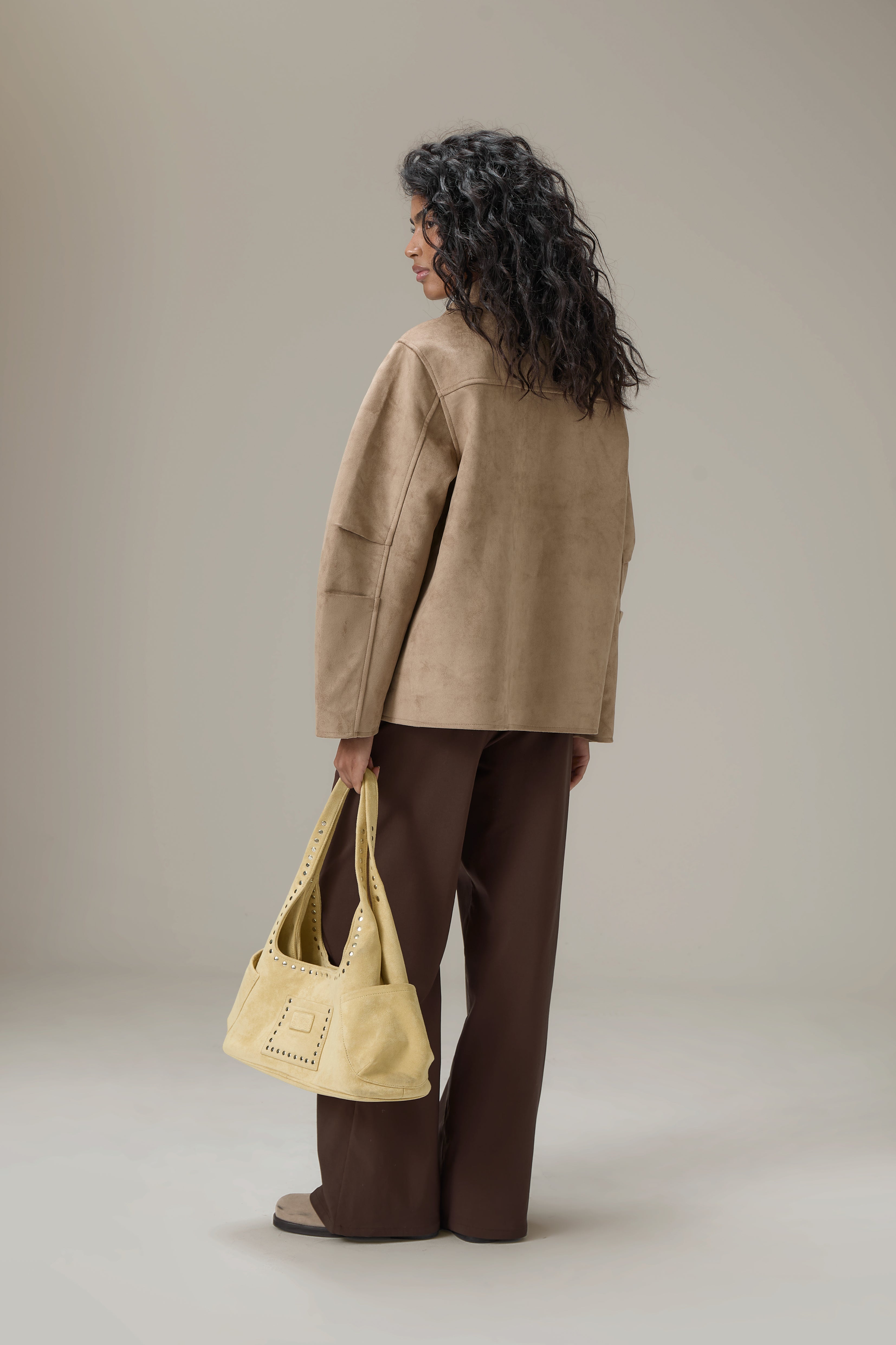 Elmer Faux Suede Button Jacket in Tan