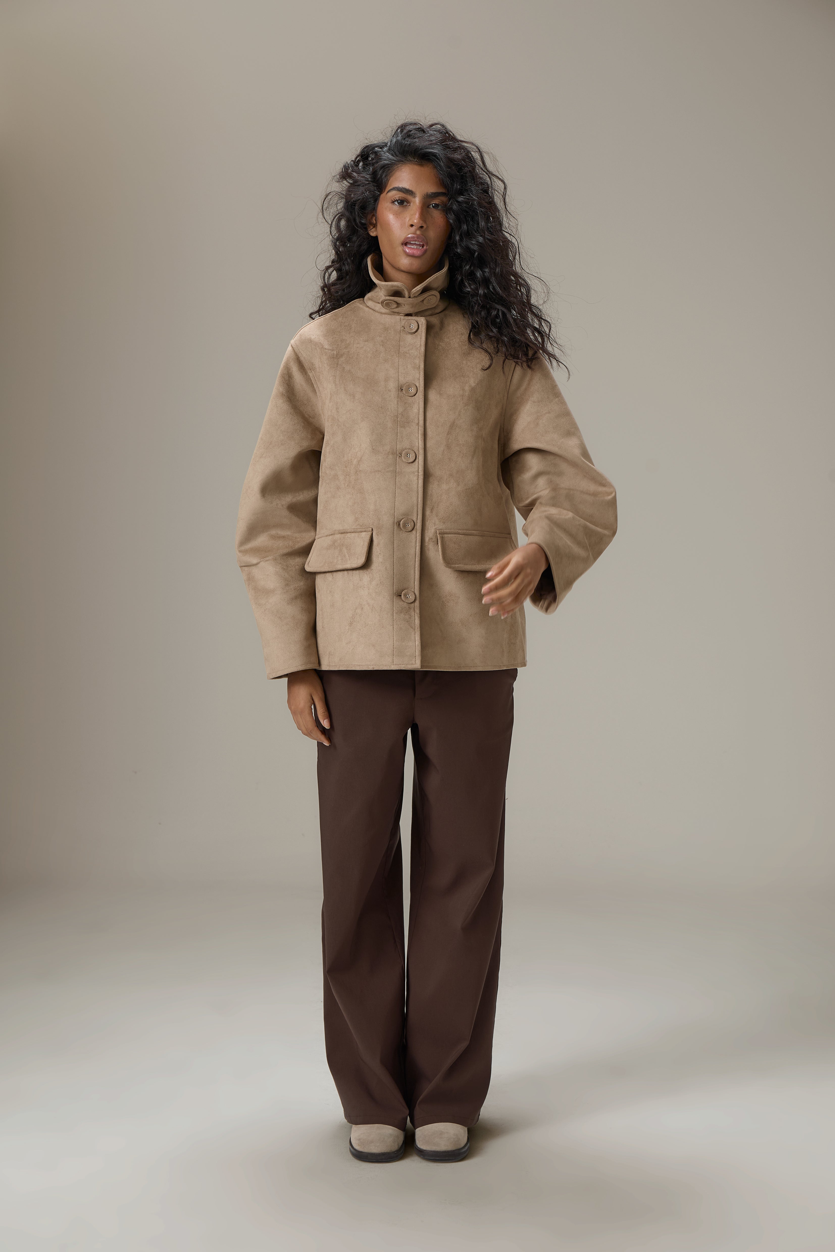 Elmer Faux Suede Button Jacket in Tan