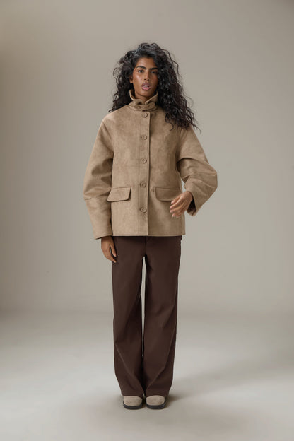 Elmer Faux Suede Button Jacket in Tan