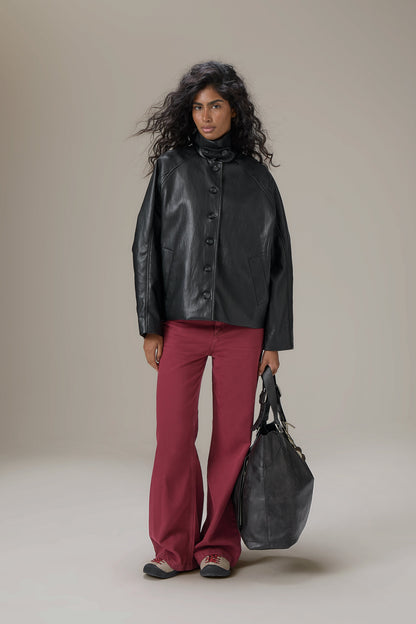Hollies Classic Faux Leather Jacket in Black