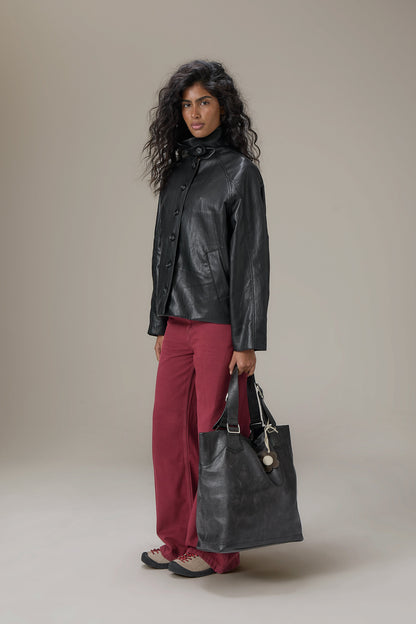 Hollies Classic Faux Leather Jacket in Black
