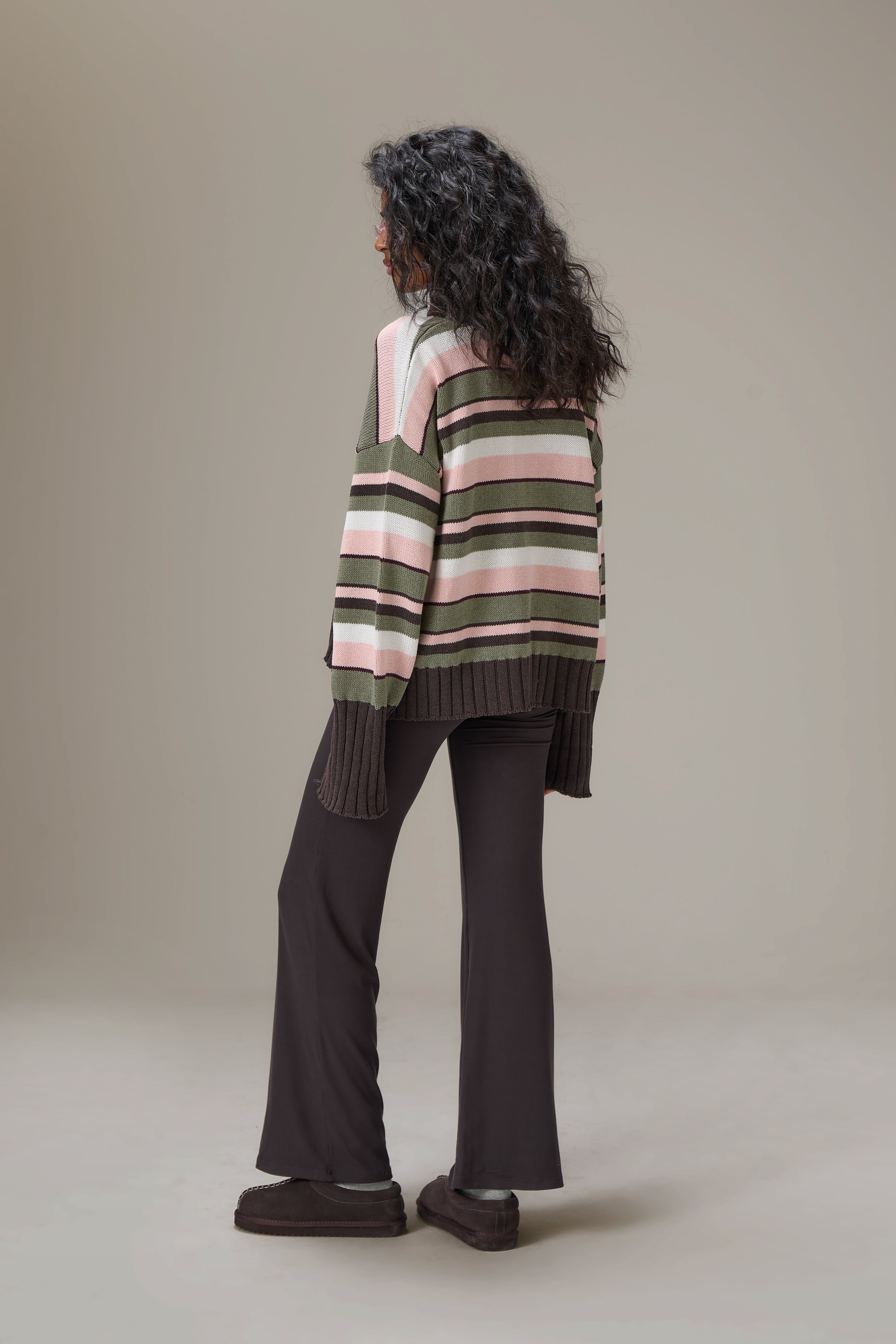 Bella Stripe Roll Neck in Chocolate