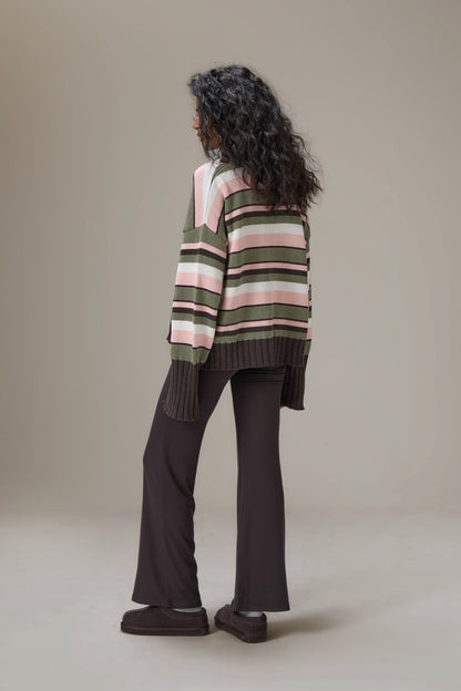 Bella Stripe Roll Neck in Chocolate