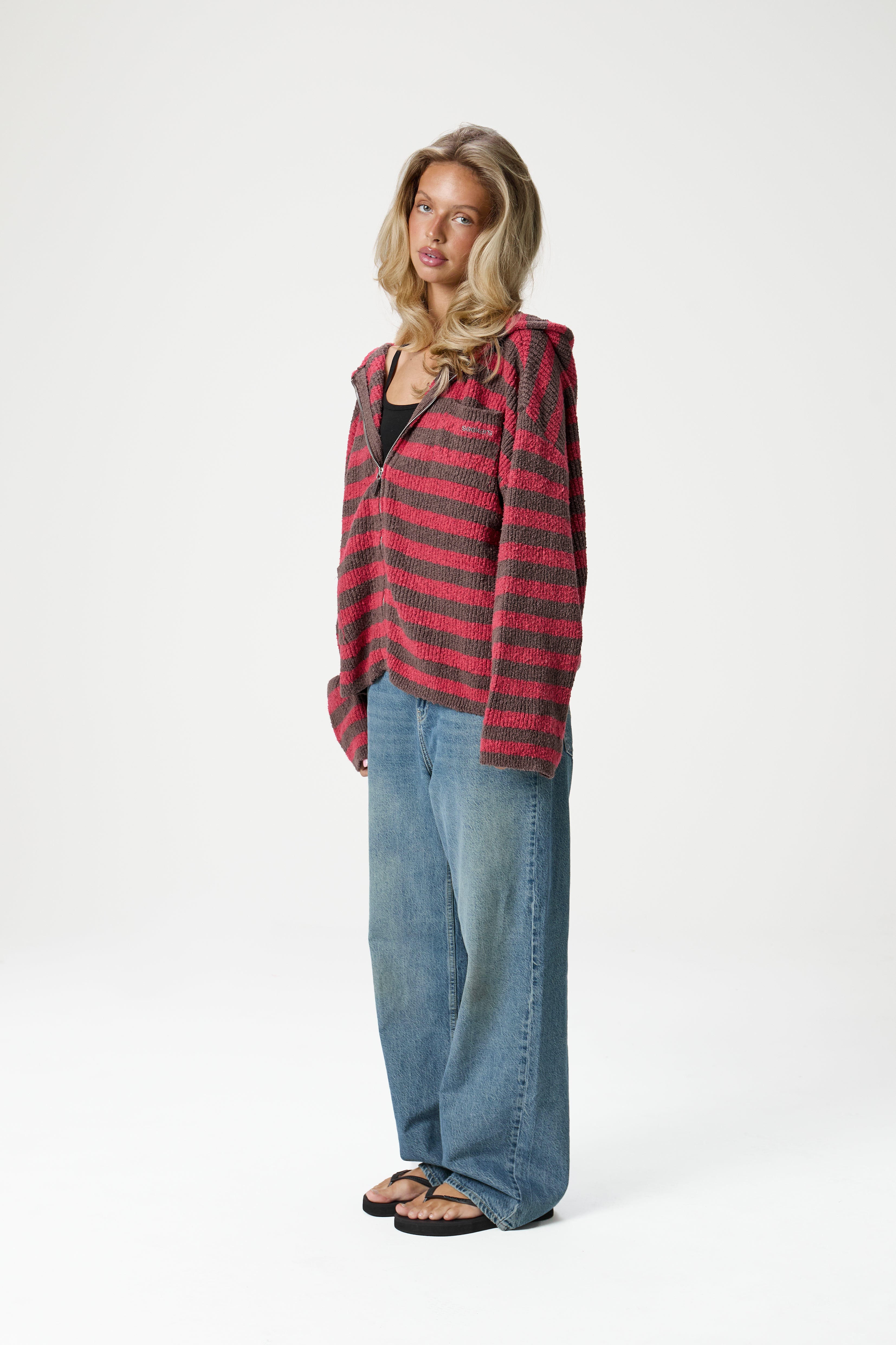 Jasper Knit Hoodie Zip Up in Red