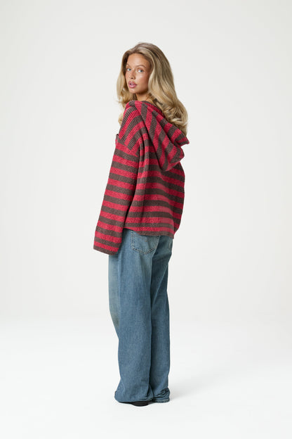 Jasper Knit Hoodie Zip Up in Red