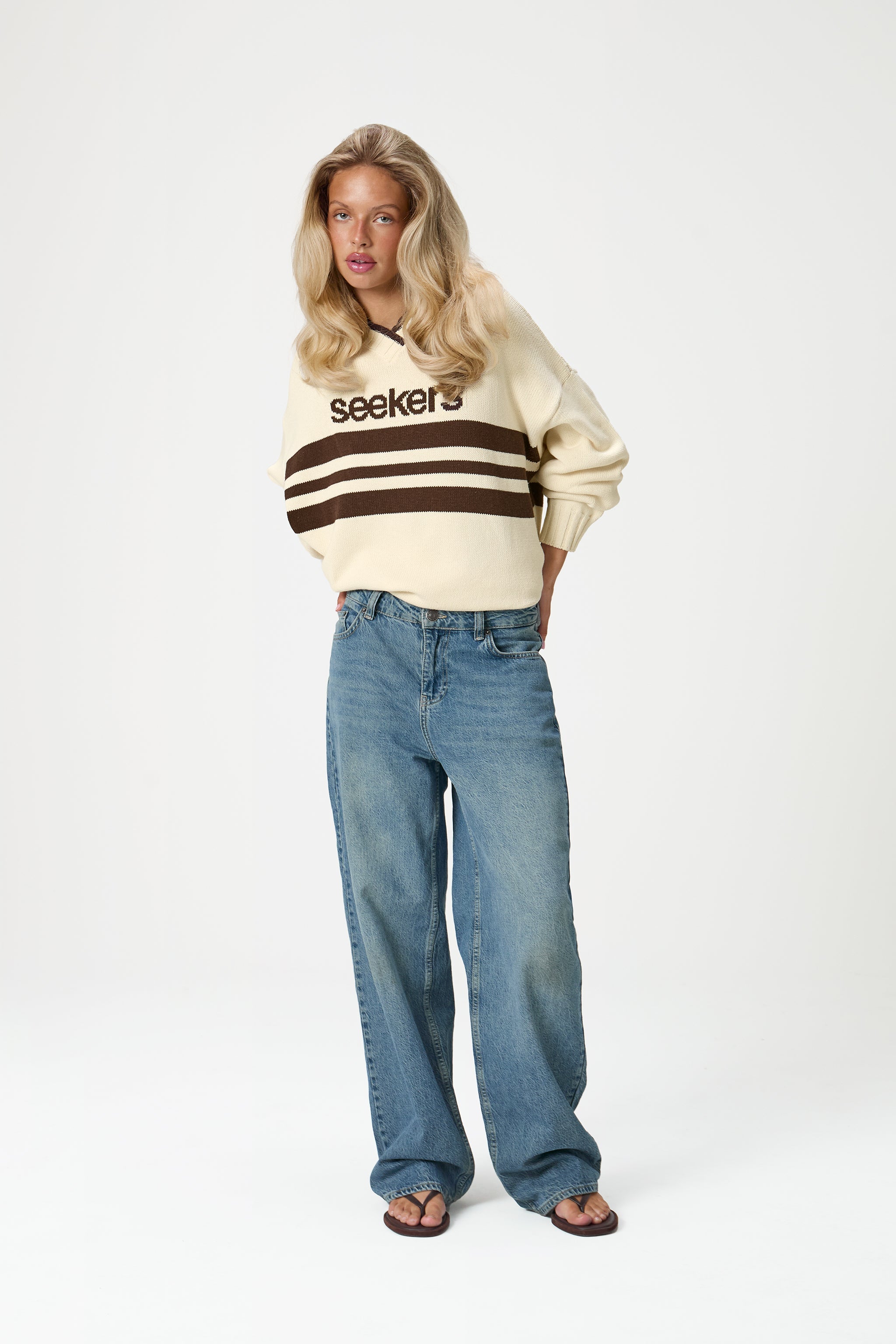 Peggy Logo Knit Sweater in Cream